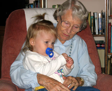 Sitting on Great Aunty Mary's lap